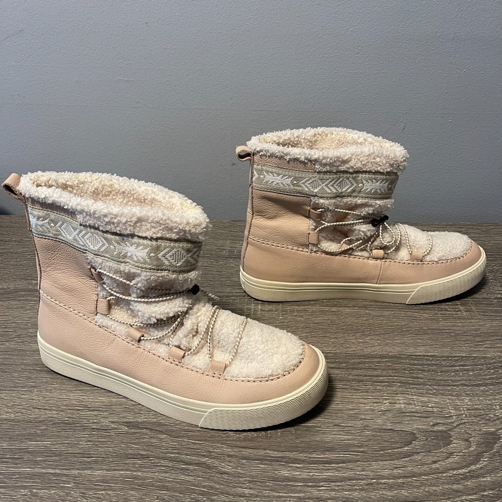TOMS Women's 9.5 Faux Shearling Winter Boots Pink Blush Tan Fleece Lined EU 41 - Picture 3 of 9